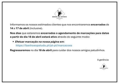 Aviso de encerramento para férias