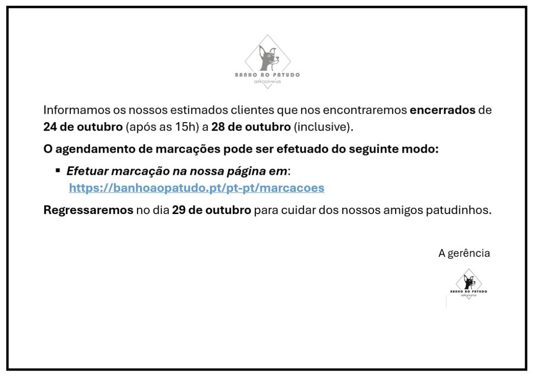 Aviso de encerramento para férias